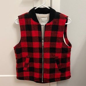 Plaid Vest with Fur Lining